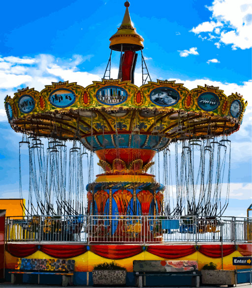 brightly colored amusement park swing ride